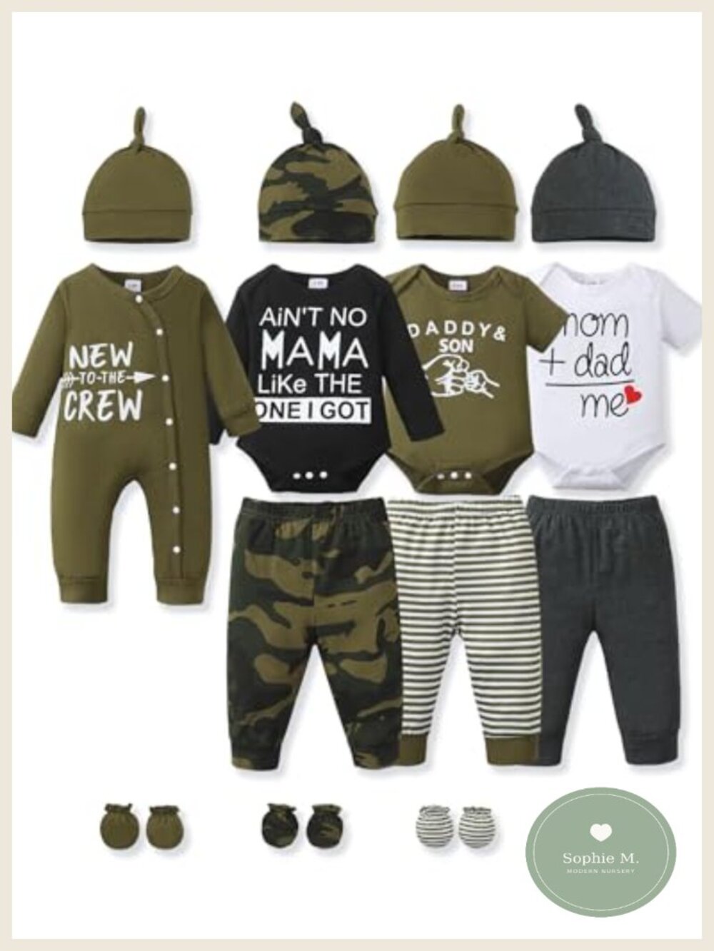 Baby Boy Layette Set 19 Pc Bodysuits Rompers Pants Hats Mittens 0-12M